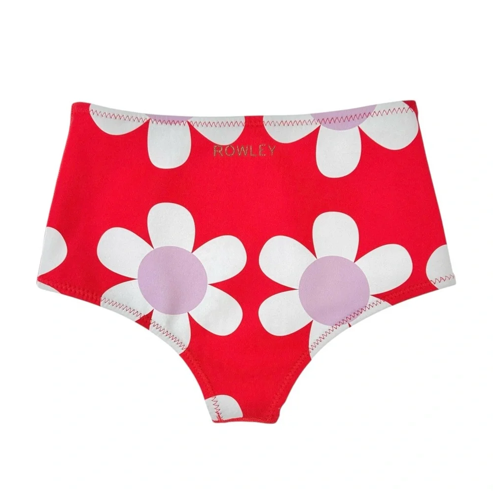 Cynthia Rowley Liv Daisy Neoprene Bikini Bottom - Red Floral Swimsuit Bottoms - Picture 2 of 12